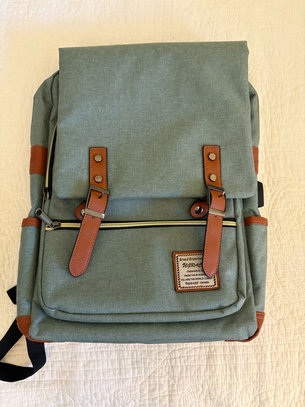 Classic Green Canvas Backpack with Brown Trim - Men